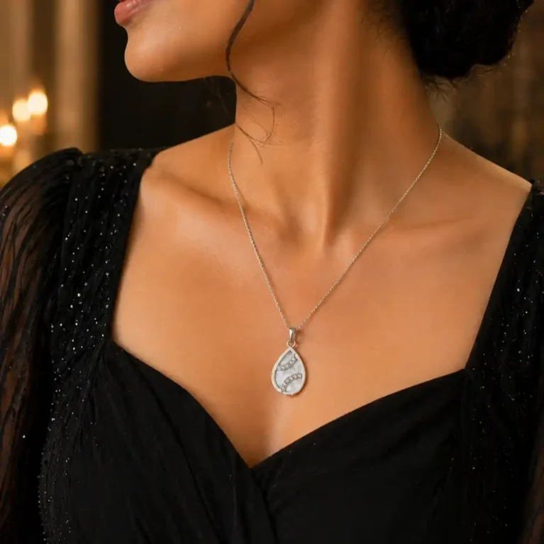 Elegant White Teardrop Pendant Necklace for Girl's & Women's