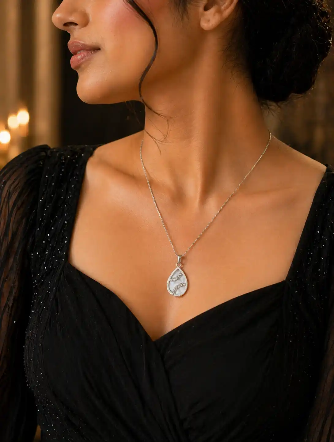 Elegant White Teardrop Pendant Necklace for Girl's & Women's